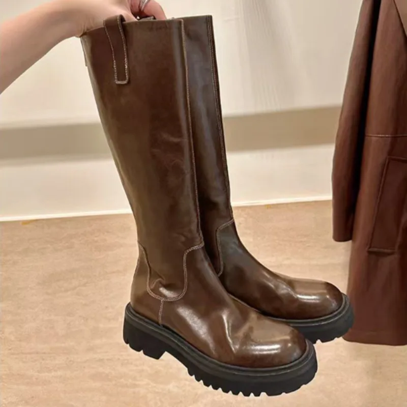 Fashion Womens Shoes Luxury Soft Leather Knight Boots for Woman Exquisite Platform Knee High Boots Designer Shoes Botas Feminina