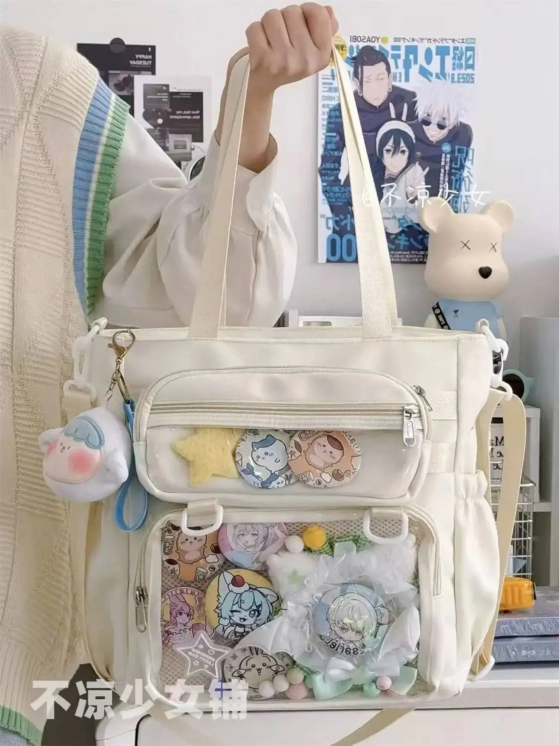 Bloom Transparent Blue Ita Handbag Women Anime Portable Large Capacity Shoulder Tote Bag Female Nylon Crossbody Bags Girls