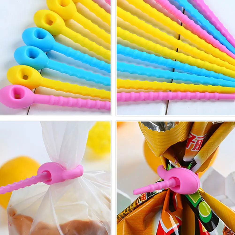 50Pcs Silicone Ties Food Safe Reusable Organizer For Kitchen Storage Sealers Fast Binding Self Locking