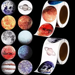 500Pcs /1 Rolls 2.5cm/1inch Planet Space Planet Circle Sticker Decoration Gift Box Sticker Label Stationery Sticker