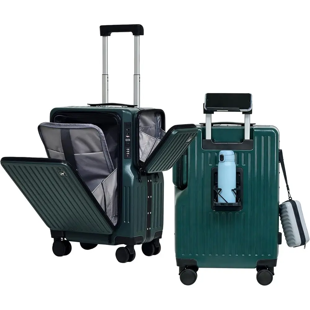 

20-Inch Multi-Compartment Lightweight Carry-On Suitcase with Collapsible Cup Holder, Hidden Pocket, and TSA Lock for Air Travel