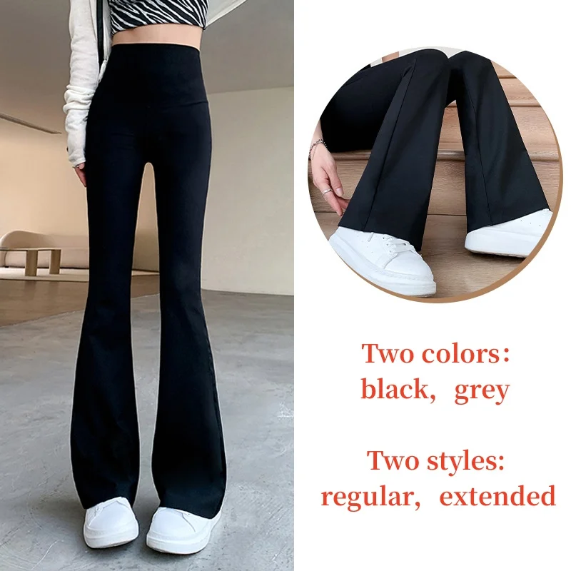 Women High Waist Flare Pants Winter Plush Warm Skinny Slimming Micro Horn Trousers Shark Pant Elegant Office Ladies Tights Y2k