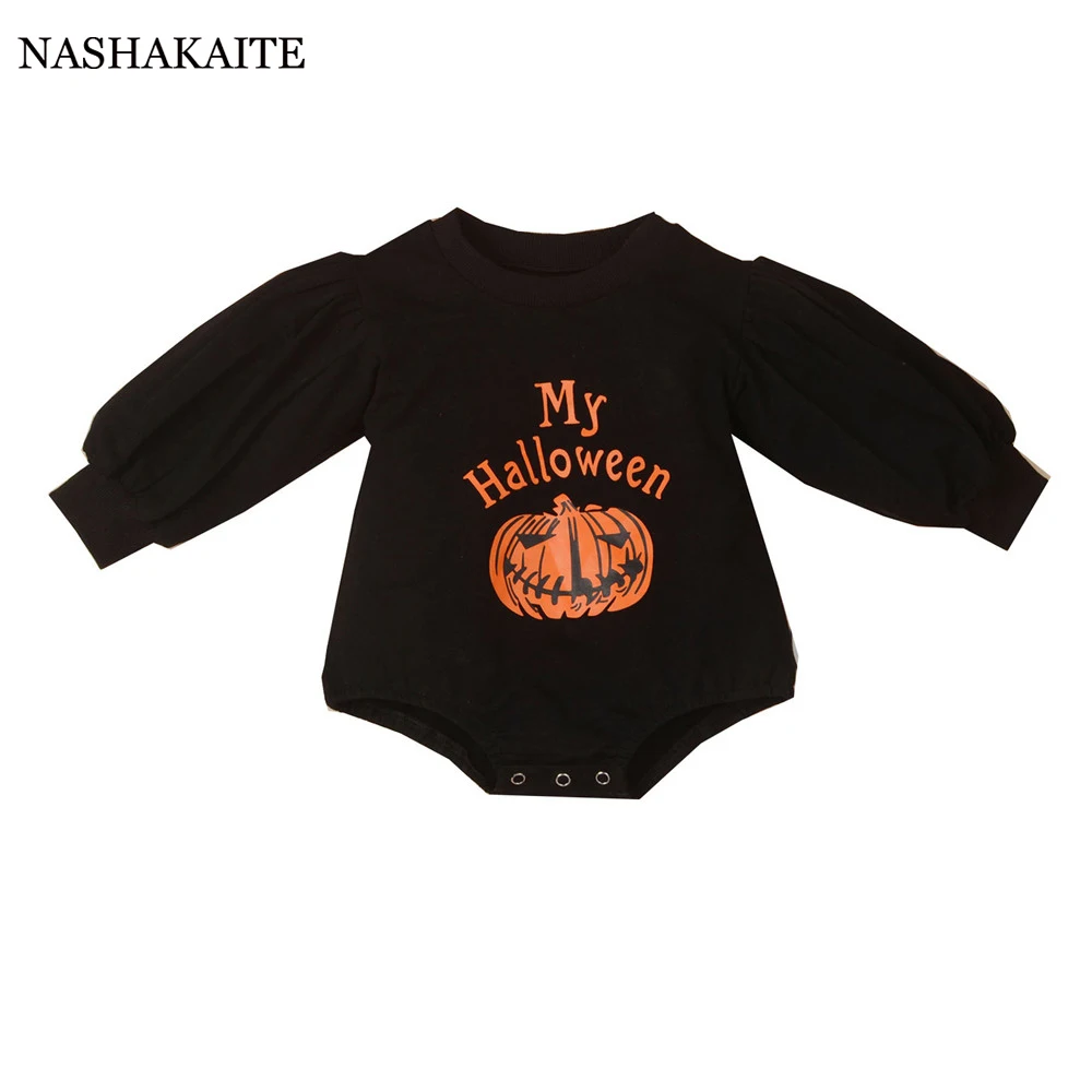 

Baby clothes Halloween Fall Clothes Crew Neck Sweatshirt Black Infant Boy Rompers pumpkin print kids clothes Baby Girl Bodysuits