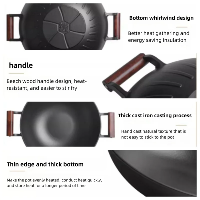 Sartén de hierro fundido con asas de doble bucle para cocina de Gas e inducción, recubrimiento de 0, antiadherente, para estofado y freír