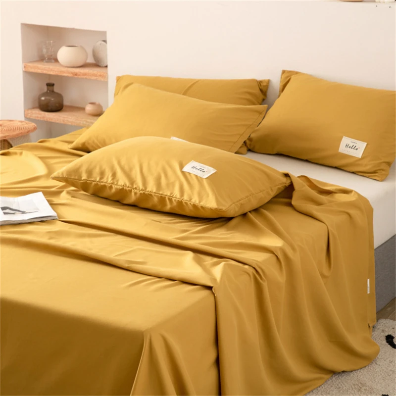 Washed Cotton Flat Bed Sheet Solid Bed Cover Single Double Queen King Size Bedsheet Linens Soft Bedspread (Pillowcase Can Order)