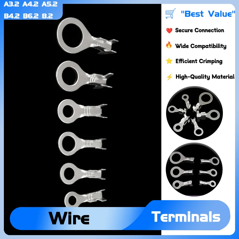 

DJ431 A3.2 A4.2 A5.2 B4.2 B6.2 8.2 Connect Wire End Lug Terminal O Ring Bare Copper Press Circular Splice Crimp Cable 50pcs