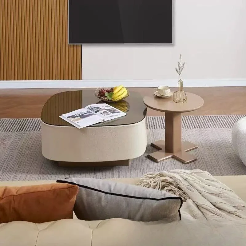 Tempered glass cream style modern minimalist living room household small apartment combination