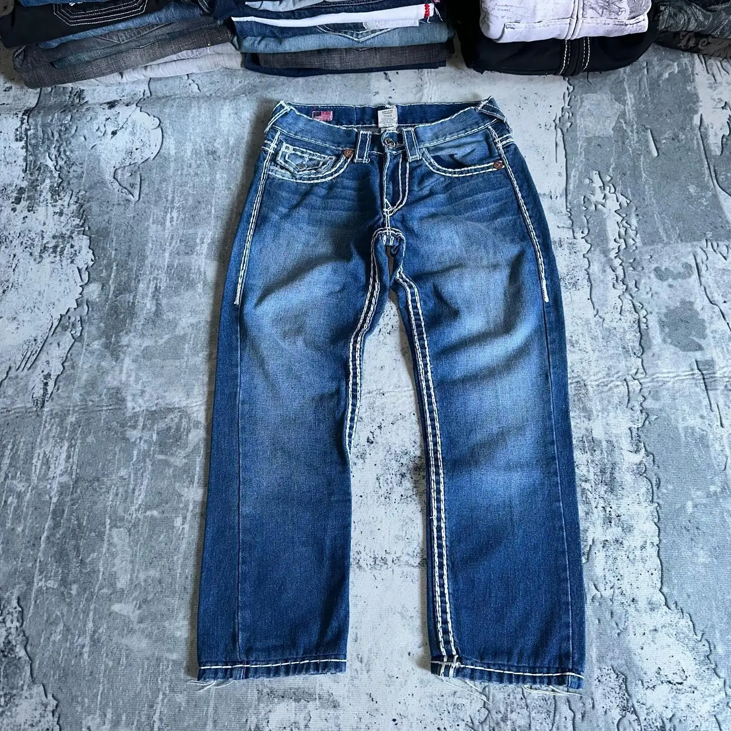 High Street Jeans bordir Hip Hop pria, pakaian Jeans kasual lurus dan serbaguna untuk lelaki