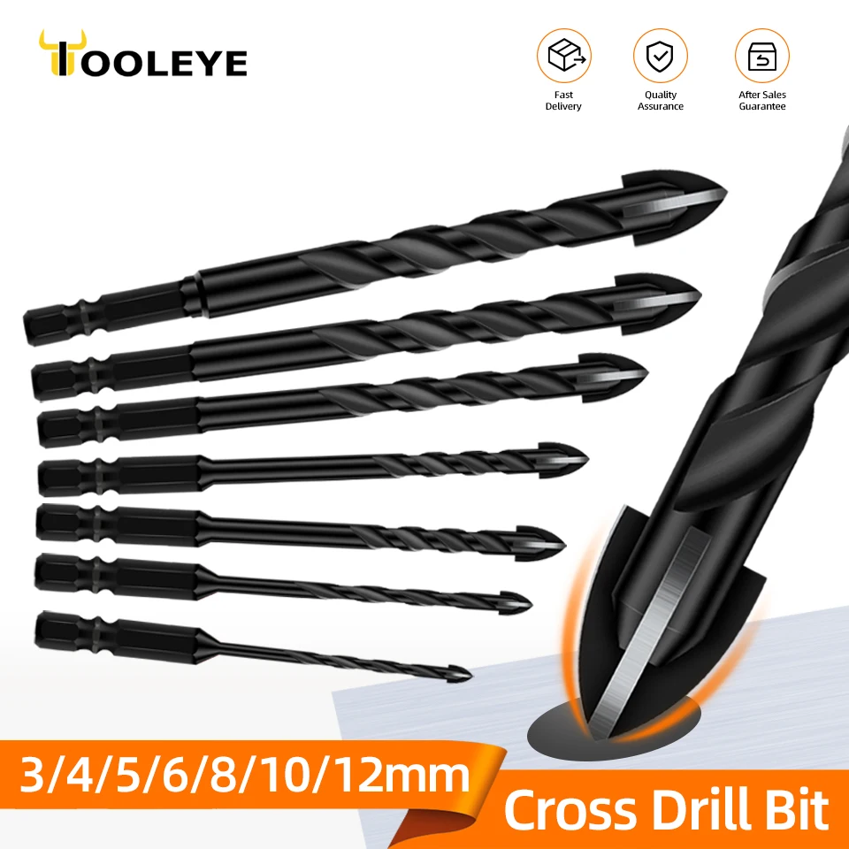 Brocas hexagonales cruzadas de 3, 4, 5, 6, 8, 10 y 12mm para abridor de agujeros de azulejos de cerámica y hormigón, juego de brocas de aleación