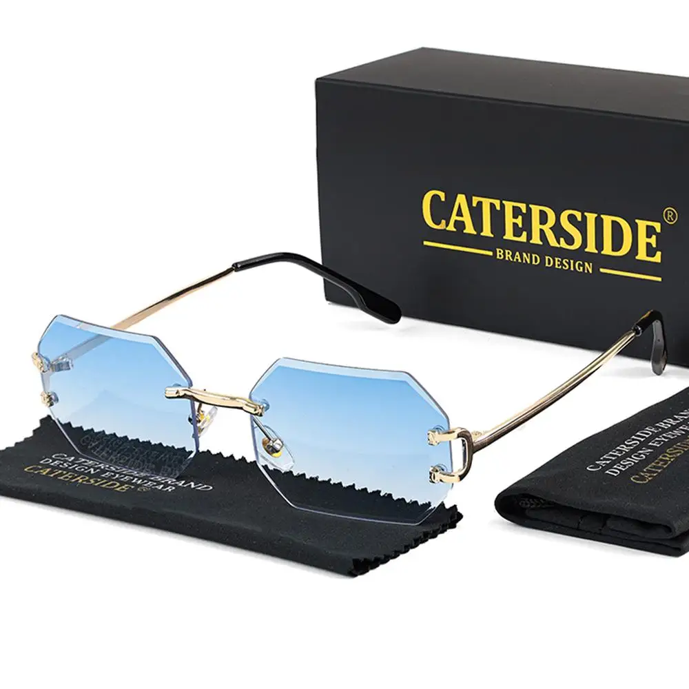CATERSIDE Herren-Sonnenbrille ohne Rahmen, hochwertige polygonale Sonnenbrille aus Metall, Damen-Sonnenbrille für Outdoor-Reisen, Strand, Sommer, UV400 – Detail 18