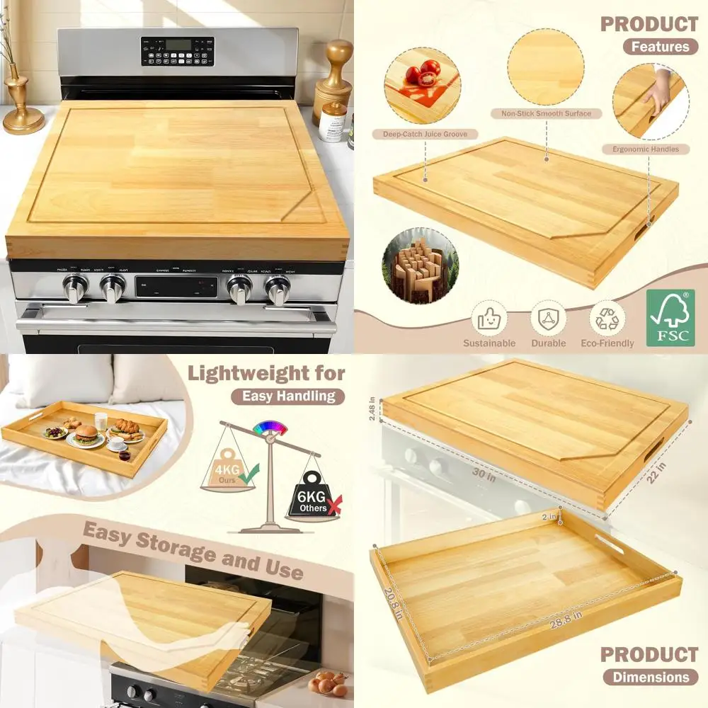 

4-in-1 Lightweight Noodle Board, Stove Cover for Electric and Gas Stoves, 30x22