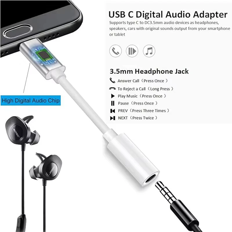 Type-C To 3.5MM Call Bluetooth Pop-Up Audio Adapter Jack Audio Cable for Huawei Xiaomi Redmi POCO Sumsang LG 8Pin Aux Adputer