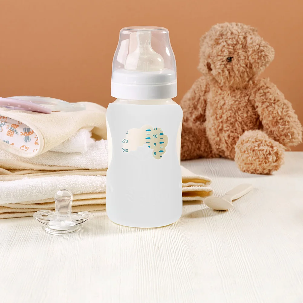 

2Pcs Shockproof Baby Bottle Cover White Silica Gel Anti-fall Sleeve Milk Bottle Protector Reusable Gentle Material Non-slip