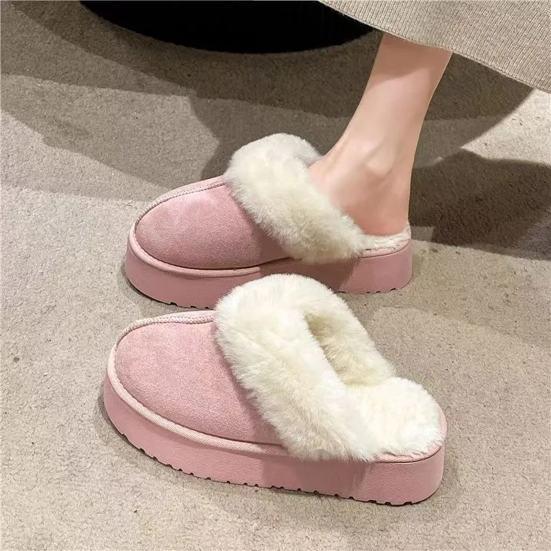 Pantofole in pelliccia donna sandali invernali in peluche di lusso Slip on Platform Slides scarpe da casa in cotone firmate con suola spessa