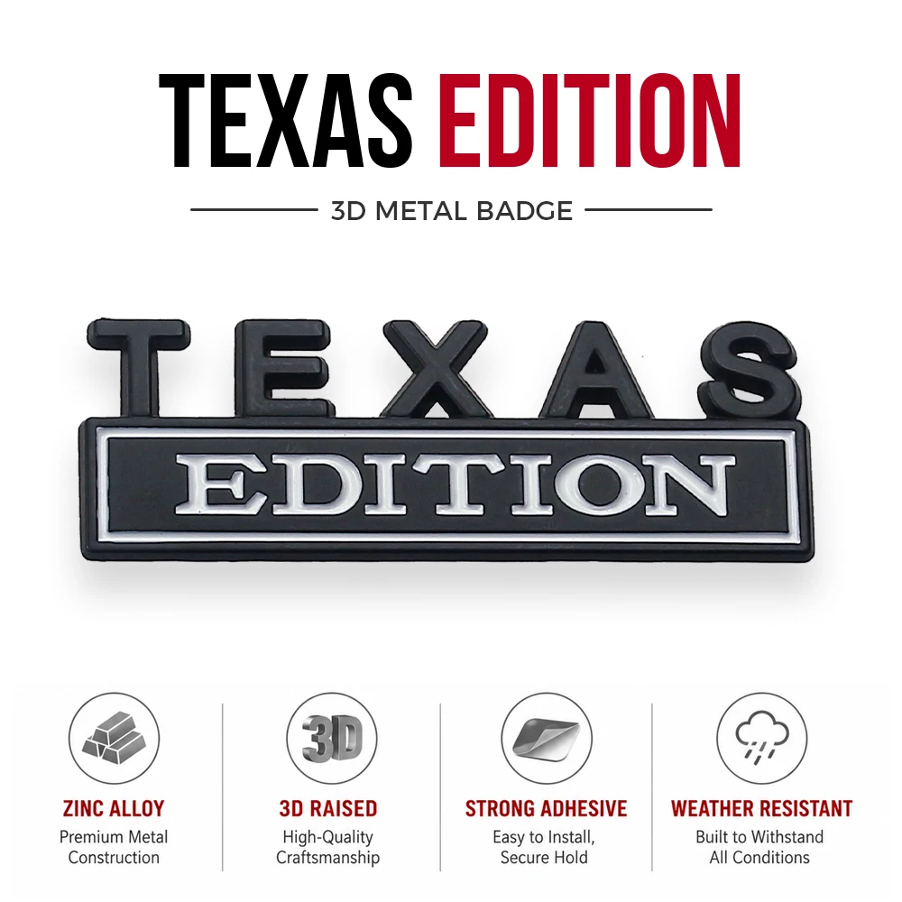 2Pcs Texas Edition Zinc Alloy 3D Metal Car Emblem Badge Self Adhesive for Fender Door Trunk Tailgate Exterior Decor Car Truck