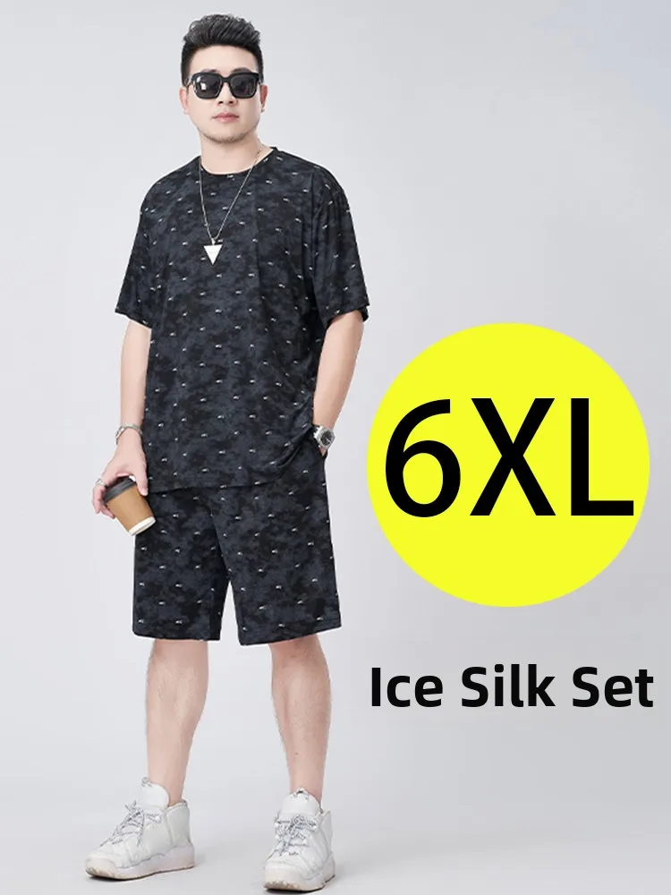 

plus Size Ice Silk ort Sve Sportswear Set Men's Lightweight Qui Dry Loose Fit Summer Casual T-irt And orts Ensemble
