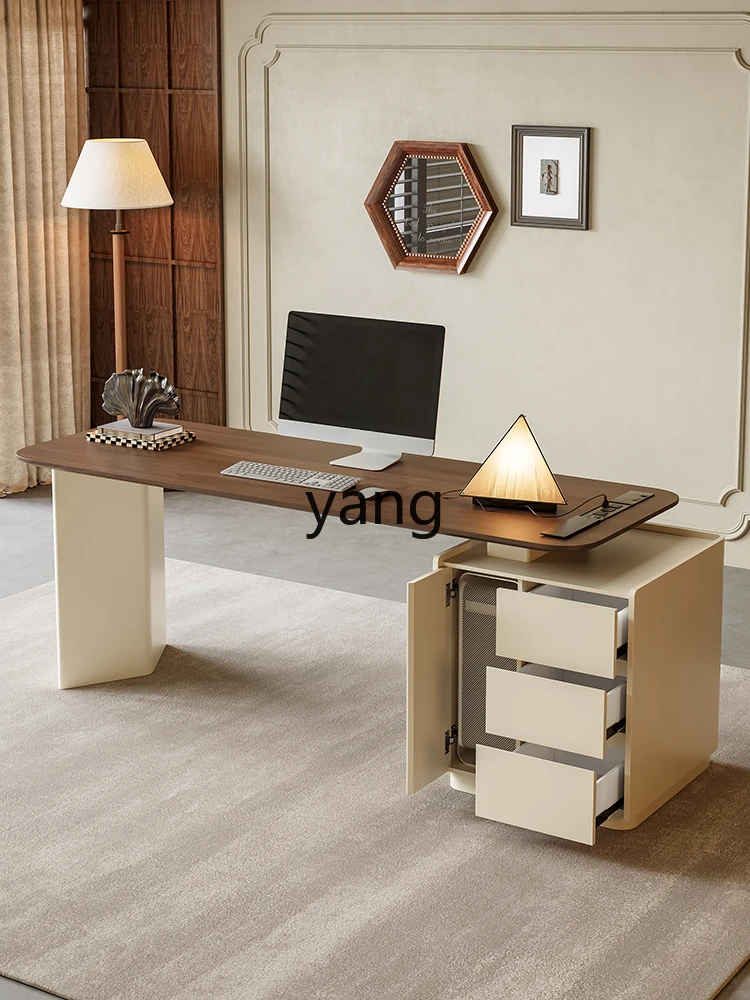 Yjq High-Grade Solid Wood Desk Minimalist Home Living Room Study Desk Walnut Decorative Computer Desk