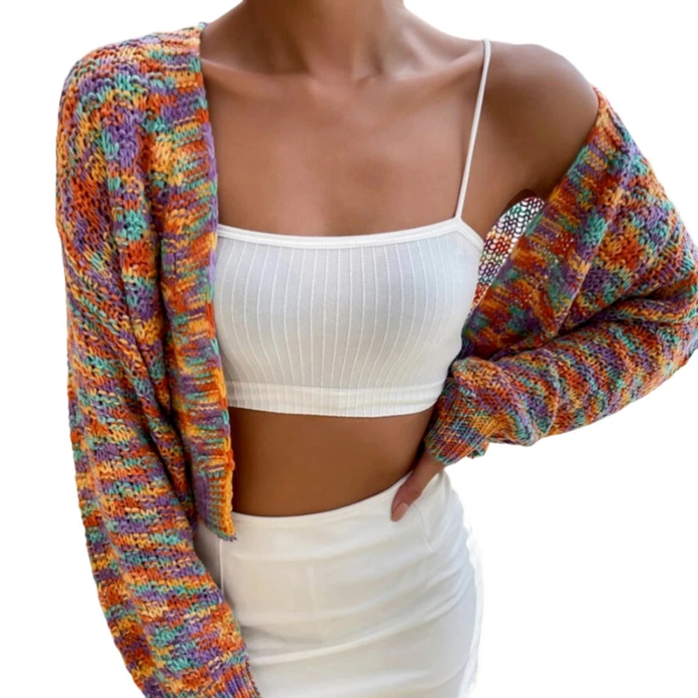 

Women Sweater Knit Long Sleeve Women Coat Crop Top Loose Sweater Streetwear