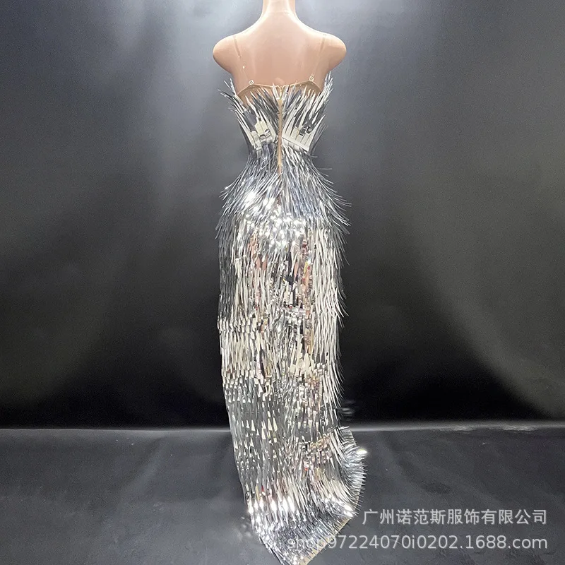 Robe de soirée bustier tubulaire à paillettes argentées, Design d'été, robe d'hôte de spectacle sur scène, maison en direct, robes Para Mujer Fiesta Elegante
