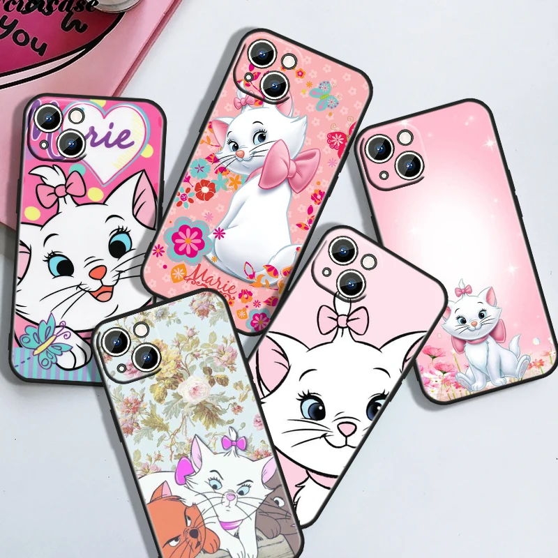 Cute Disney Mary Cat For Apple iPhone 15 14 13 12 11 XS XR X 8 7 6 6S 5 5S Pro Max Plus Black Cover Phone Case