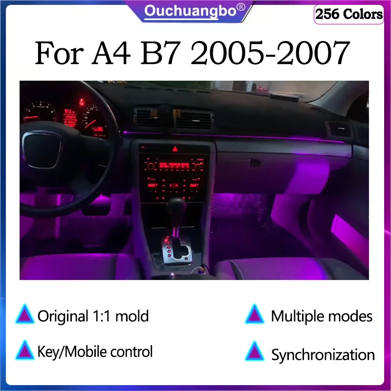 Ouchuangbo Atmosphere Light For A4 B7 2005-2007 Dynamic Magic 256 Colors Mobile Control Car Ambient Door Decoration LED Light