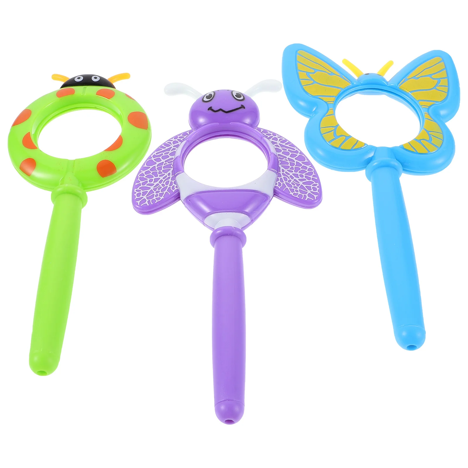Loupe à main en plastique 3 pièces, dessin animé enfants détective d'insectes Explorer loupe en verre d'observation d'insectes colorée