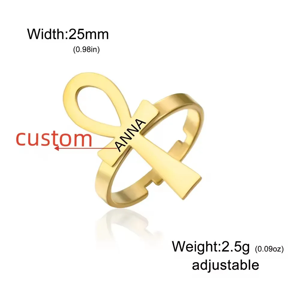 Sipuris Kreuz-Ring mit individueller Gravur für Damen und Herren, personalisierter afrikanischer ägyptischer Ankh-Buchstabenring, Schmuckgeschenk – Detail 9