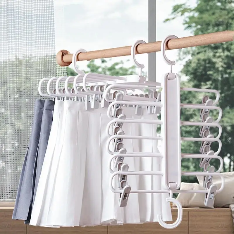 

Skirt Hangers Space Saving Foldable Pants Hangers With Clips Skirt Hanger Multiple Layers Multifunctional Uses Rack Organizer