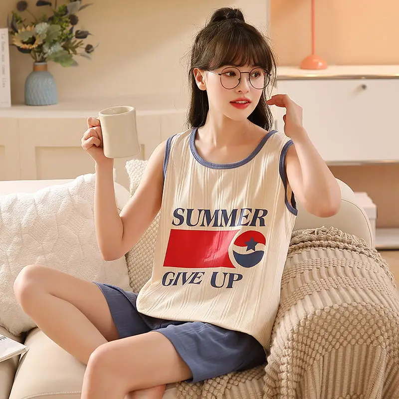 

Young Girl Summer Sleepwear Shirt New Shorts Pajama Set Cute Women's Home Wear Print Pyjamas Young Girl Set Cotton Pjs Homewear