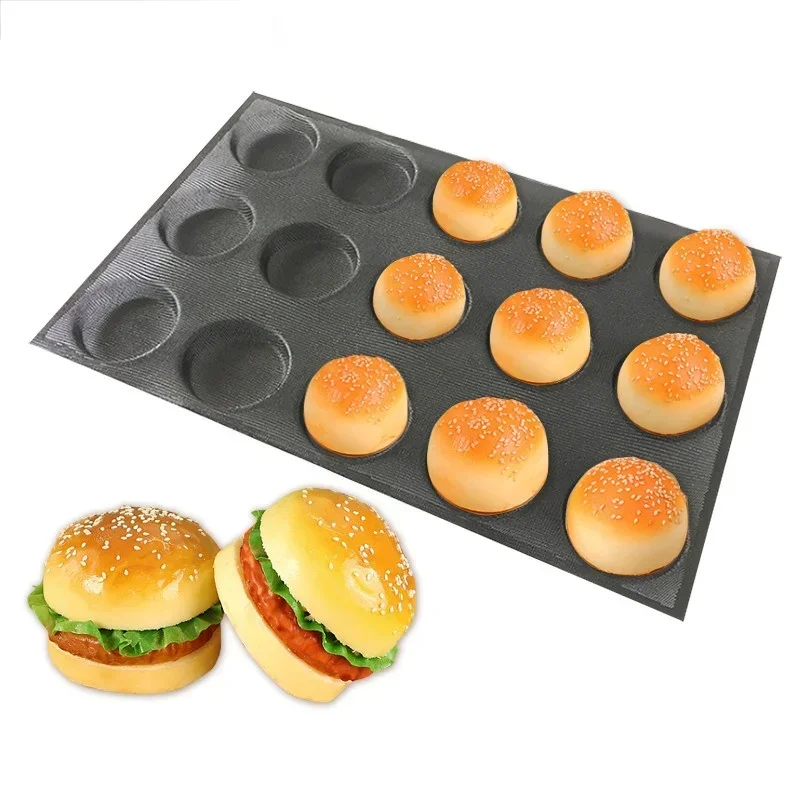 Silicone Bun Bread Forms Non Stick Baking Sheets Perforated Hamburger Molds Baking Muffin Pan Tray Cake Accessories