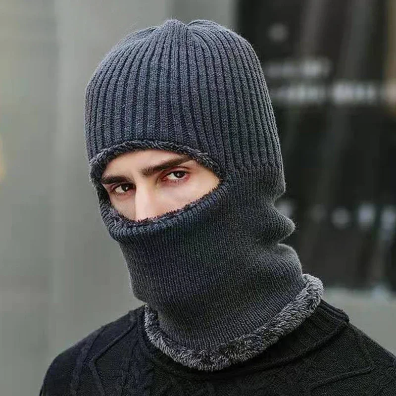 الرجال الشتاء محبوك قبعة بالاكلافا بلون رشاقته أفخم غطاء الوجه الكامل قناع التزلج قبعة يندبروف الدافئة الذكور قطعة واحدة وشاح قبعة