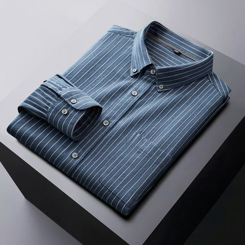 New autumn and winter models Men's striped shirt Men's corporate casual high-quality shirts Large size 6xl 7xl