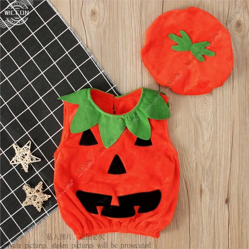 Mouwloos Halloween Pompoen Kostuum Kind 70-120 Schattige Baby Top En Hoed Kinderen Pak Halloween Feest Jongens Meisjes Carnaval