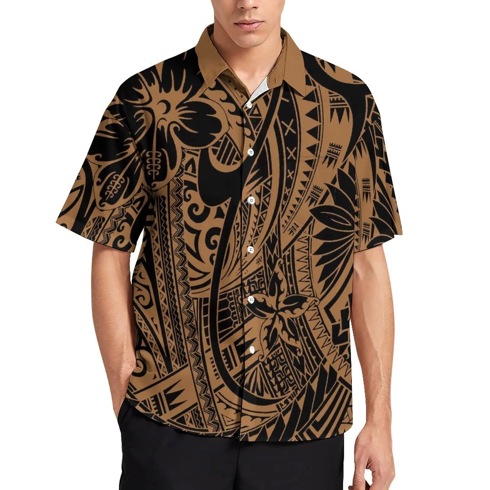 Blue Elegant Couple Set Samoan Tribal Design Men Shirt Hawaii Style Women Ruffle Long Dress Mumu New Polynesian Trends