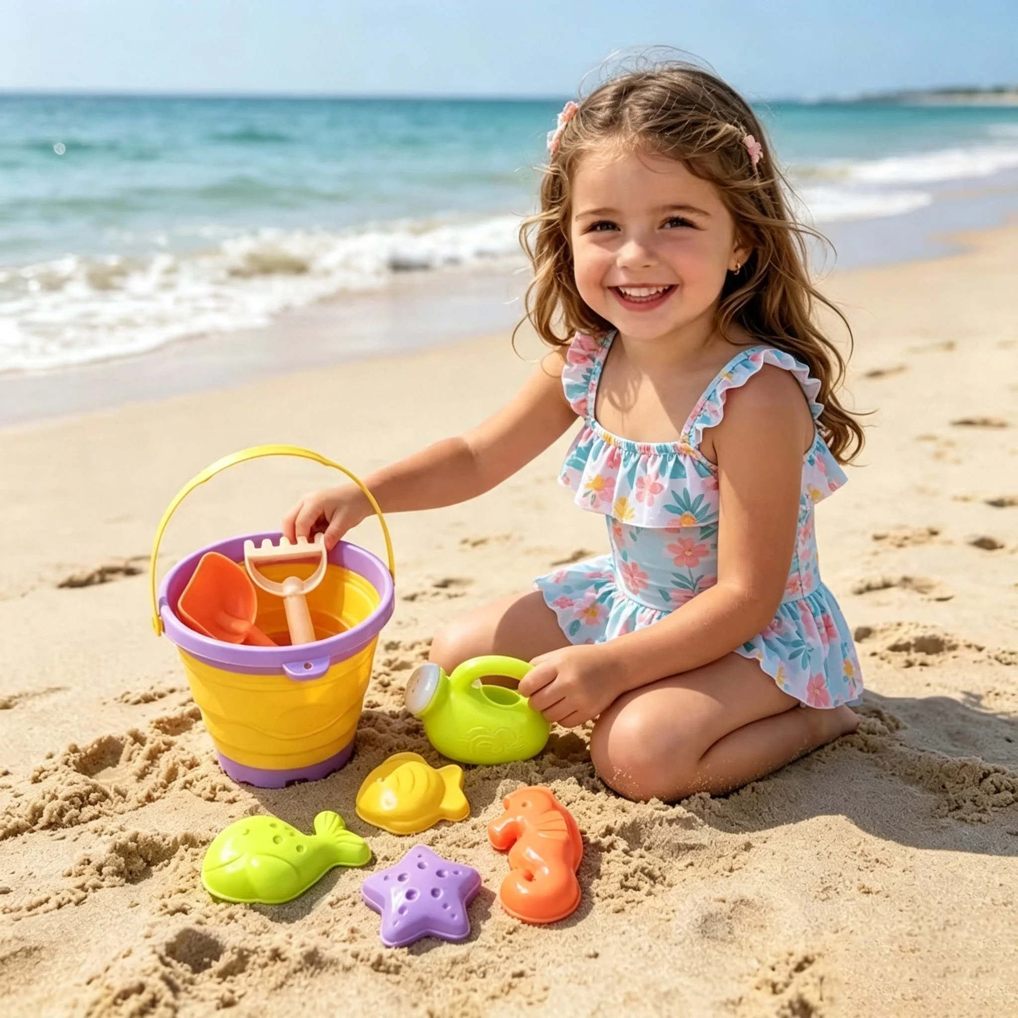 Kids Outdoor Sandbox - 8Pcs Kids Beach Toys Set Collapsible