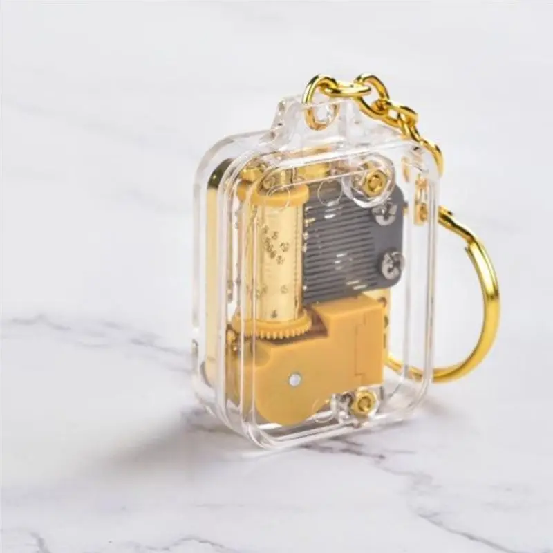 A75Q-Music Keychain Women Men Mini Music Box Movement Key Ring Musical Instrument Car Bag Pendant Charms Jewelry