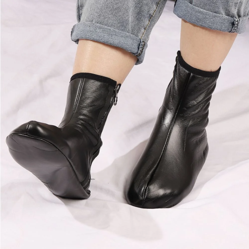 

Simple Anti-slip Zipper PU Foot Warmers Thicken Warm Winter PU Floor Socks Windproof Soft Thick Mid-calf Socks Snowfield