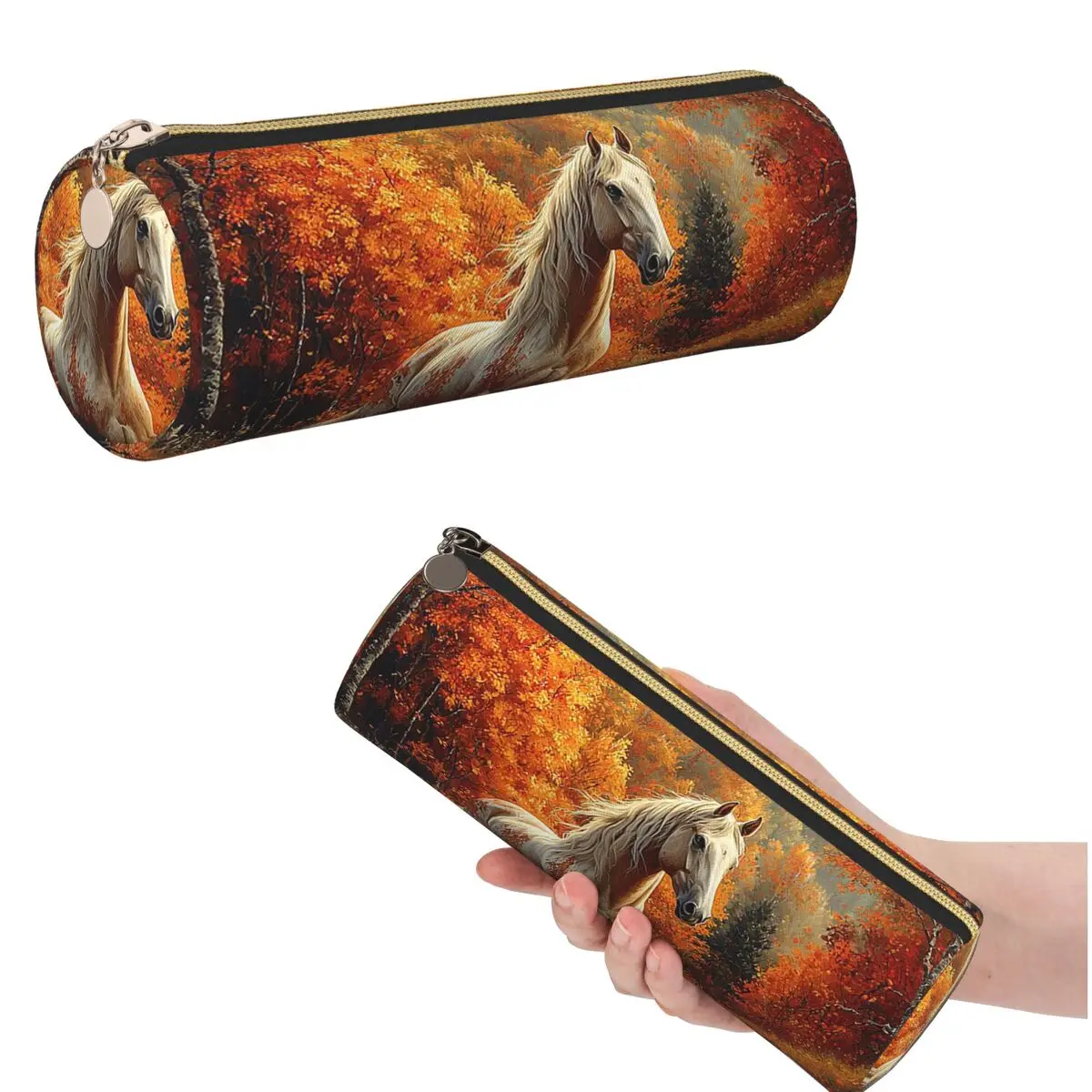 Federmäppchen mit Motiv „Pferd unter dem Herbstlaubbaum“ für Jungen und Mädchen, Geschenke, Stiftbox, Bleistiftbeutel, Schreibwaren, Stifthaltertasche