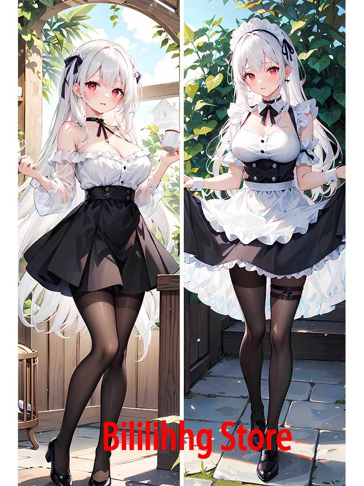 Dakimakura anime Maid uniform High School Girl Silver Hair  Double-sided Print Life-size body pillows cover Adult pillowcase