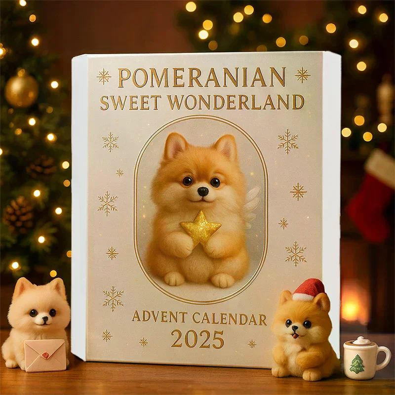 كلب صغير طويل الشعر الحلو العجائب تقويم القدوم 2025,24 يوم من مفاجآت احتفالية الكلب الحلي ، 2D الاكريليك لطيف الناب اللعب