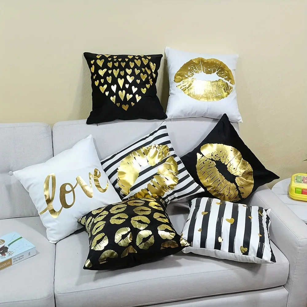 4 أكياس وسائد بنمط هندسي عتيق - نمط زهور باللون الأسود والأبيض والذهبي، مثالية لديكور غرفة المعيشة أو غرفة النوم #4