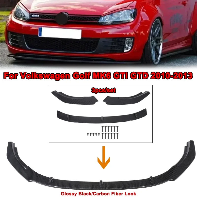 

3 шт./компл. автомобильный передний бампер, спойлер для Volkswagen Golf MK6 GTI GTD 2010-2013, сплиттер, защита для подбородка, тюнинговые детали, комплект кузова, отделка