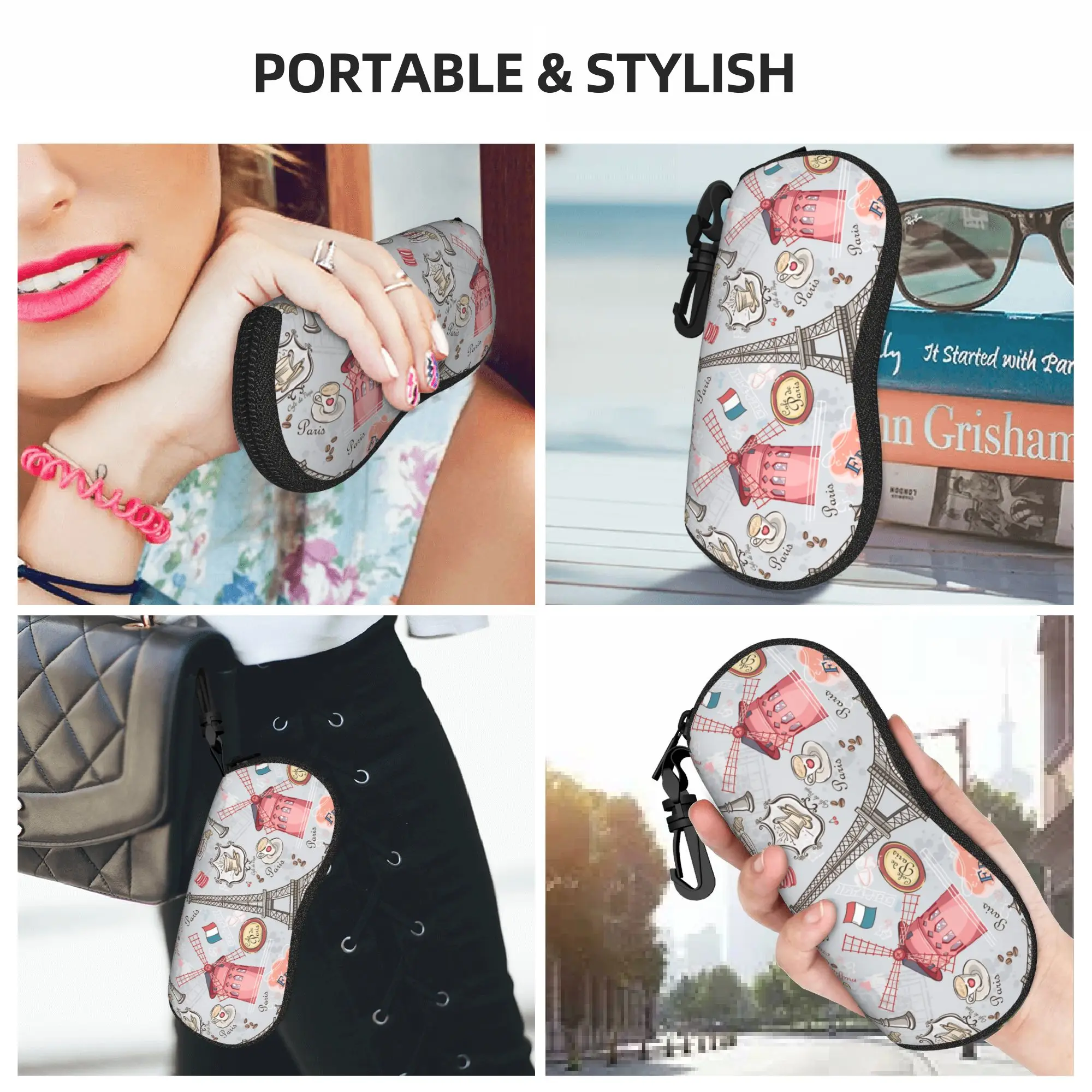 French Paris Glasses Case Cover Fashion Print Sunglasses Pouch Trend Travel Eyeglass Cases Cover Unisex Eyewear Accessory
