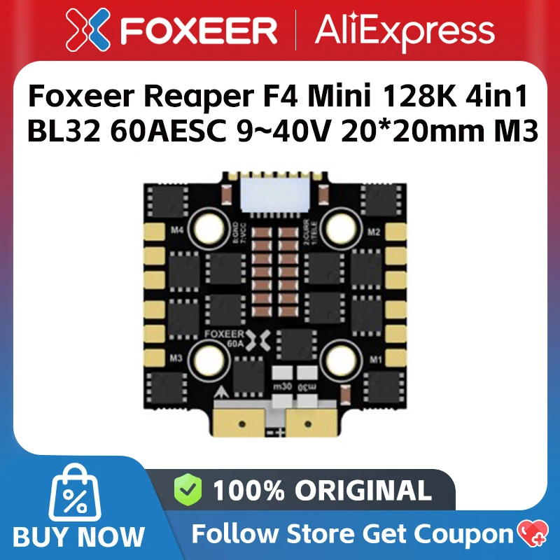 Foxeer Reaper F4 128k Mini 45a/60a/65a Blheli32 4in1 Бесщеточный Esc Dshot1200 3-6s 3-8s для гоночных дронов Rc Fpv