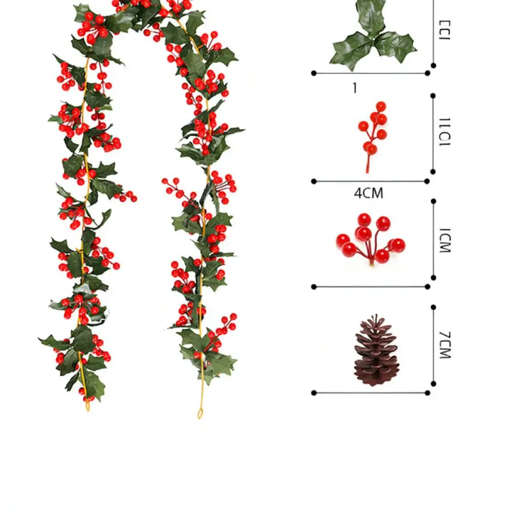 Frosted Red Berry Christmas Rattan Garland Artificial Vine For Holiday Interior Staircase Doorway Ornamentation