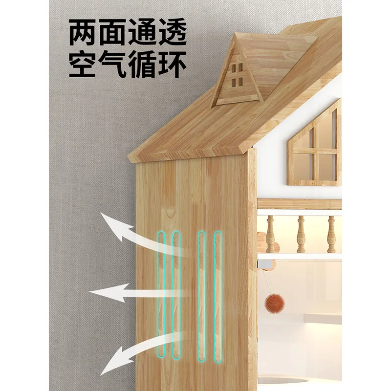 Bungalow cat nest villa large space multi-layer square indoor household cat house solid wood house wooden full set