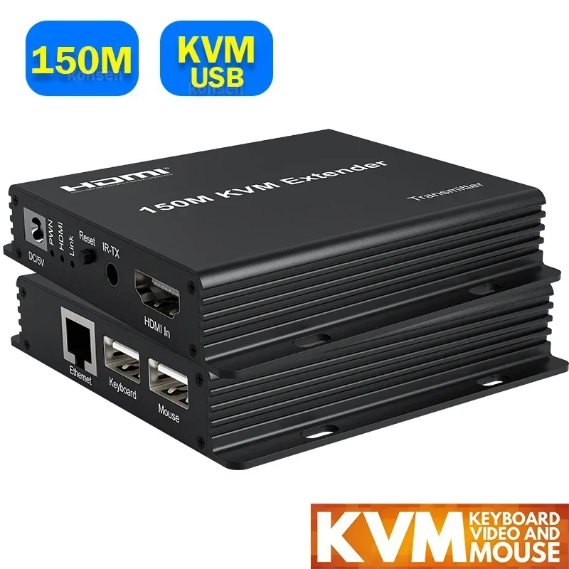 KVM HDMI Extender 150M HDMI KVM Extender over RJ45 Ethernet Extension cable HDMI Video Audio Transmitter and Receiver kit For TV