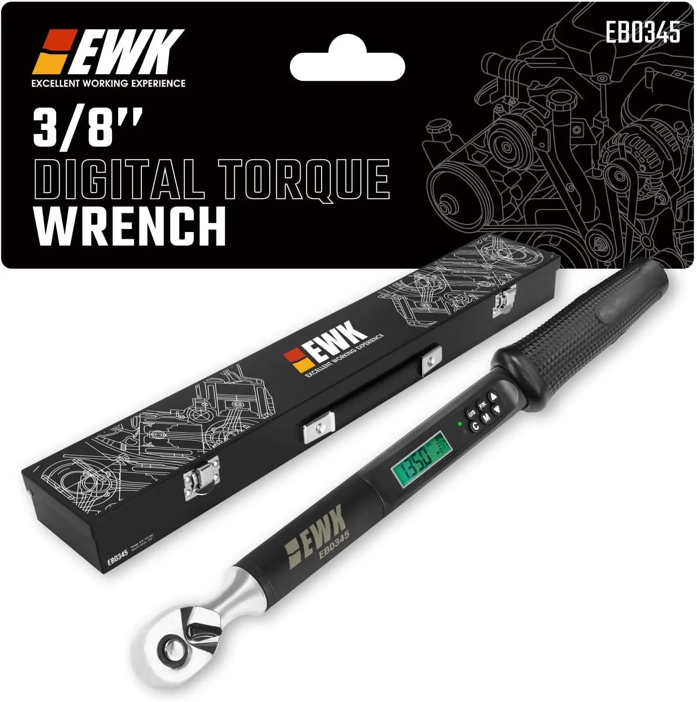 3/8 Inch Drive Digital Torque Wrench 5-100 ft-lbs (6.8-135 Nm)