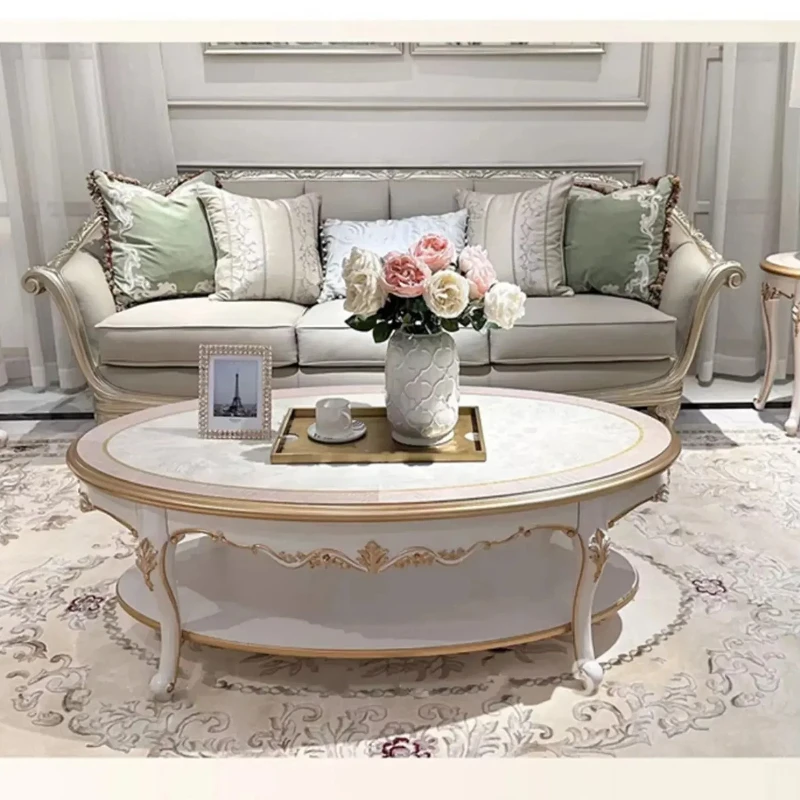 X-S light luxury solid wood carving sofa luxury neoclassical  leather art sofa HG
