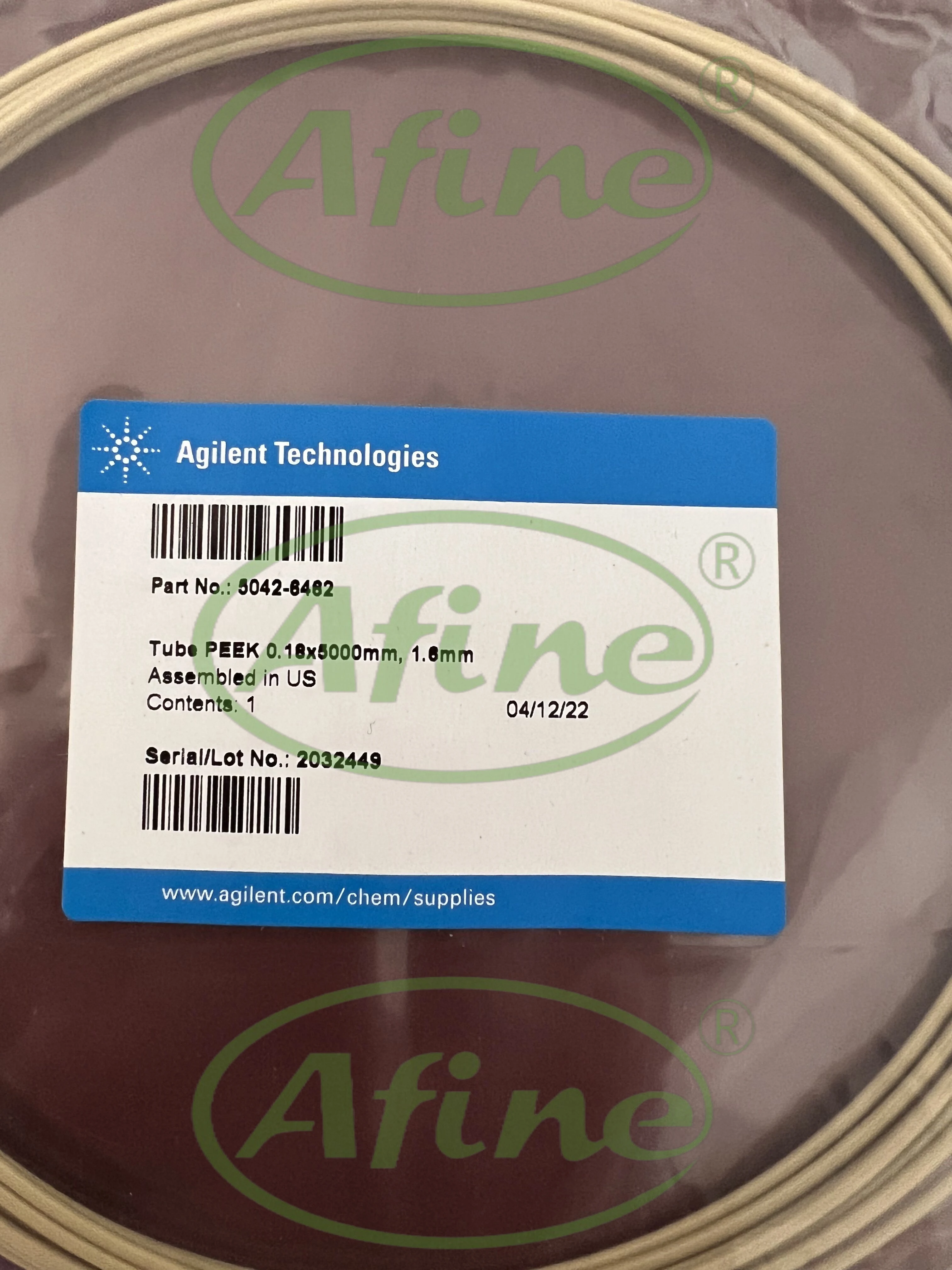 

AFINE Agilent pipelines,5042-6462 Tubing, PEEK, 1.6 mm od, 0.18 mm id, 5 m